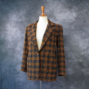 Vintage 80s Chetta B Check Tweed Rhinestone Blazer Jacket Size S